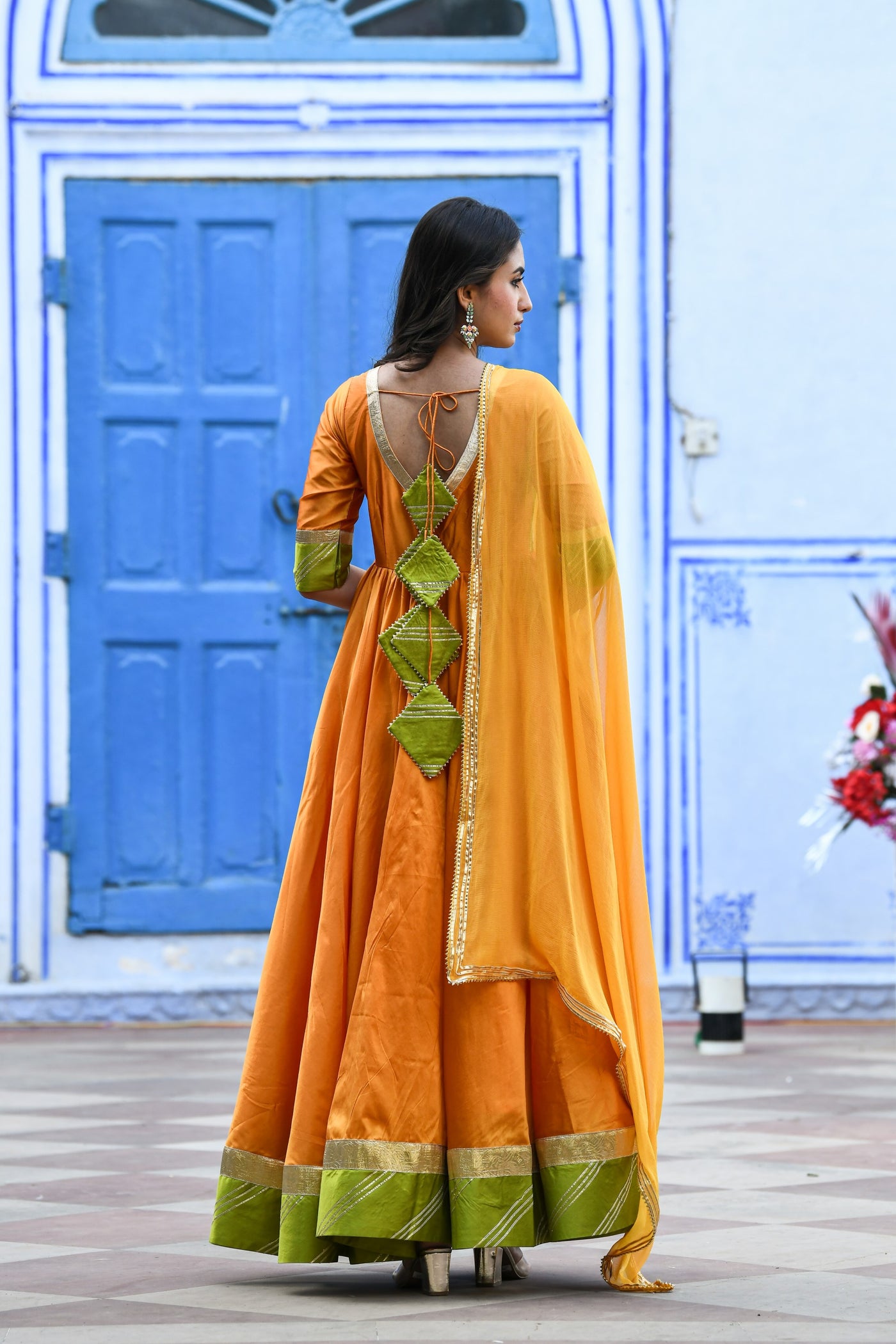 Yellow Anarkali Gown With Dupatta - (2Pcs) By SARAS THE LABEL