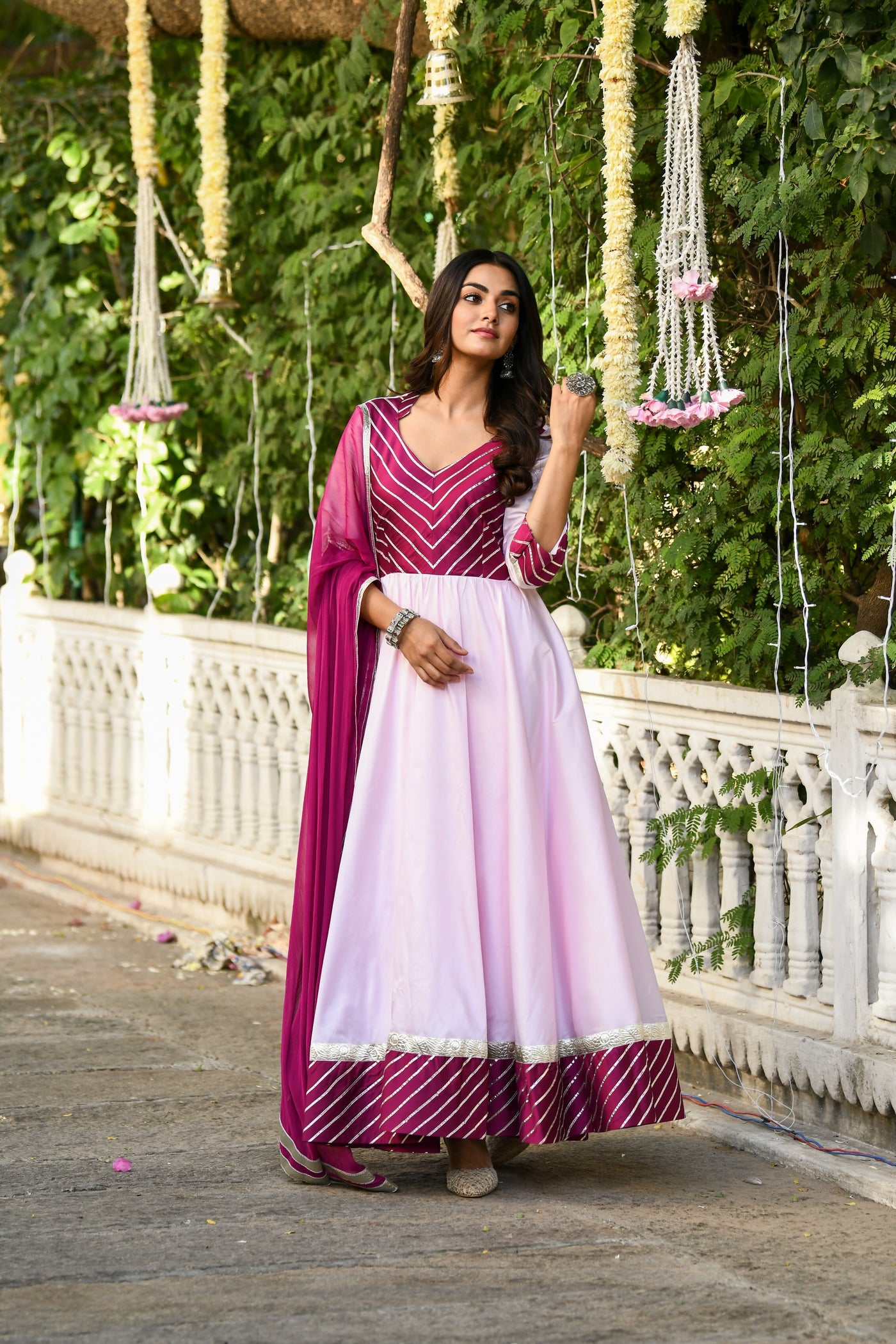 Pink Anarkali Gown With Dupatta - (2Pcs) By SARAS THE LABEL