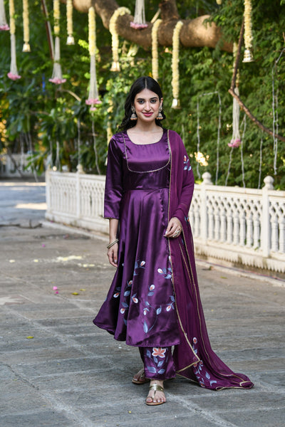Purple Anarkali Suit Set For Women- (3Pcs) By SARAS THE LABEL