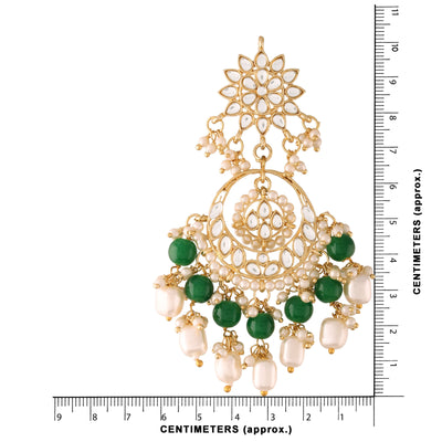 Women's  Gold Plated Green Handcrafted Pearl Kundan Beaded Chandbali Earrings  - i jewels