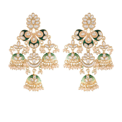 Women's Kundan Pearl Studded Jhumki Earrings  - I Jewels