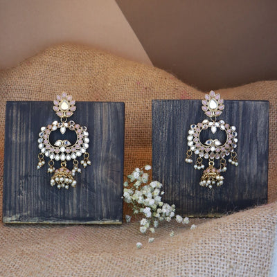 Women's I Jewels 18K Gold Plated Traditional Meenakari Kundan & Stone Studded Chandbali Earrings (E2950Pe) - I Jewels