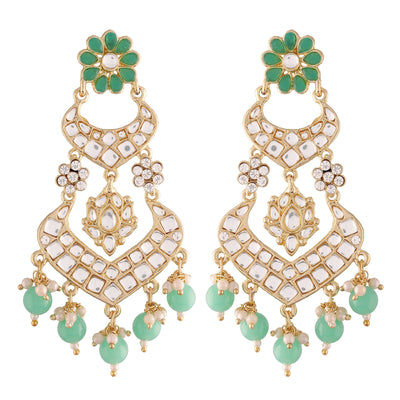 Women's  Gold Plated Mint Handcrafted Earring Glided With Kundan & Pearls  - i jewels