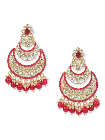 Women's 18K Gold Plated Traditional Handcrafted Pearl Kundan Beaded Chandbali Earrings (E3029Q) - I Jewels