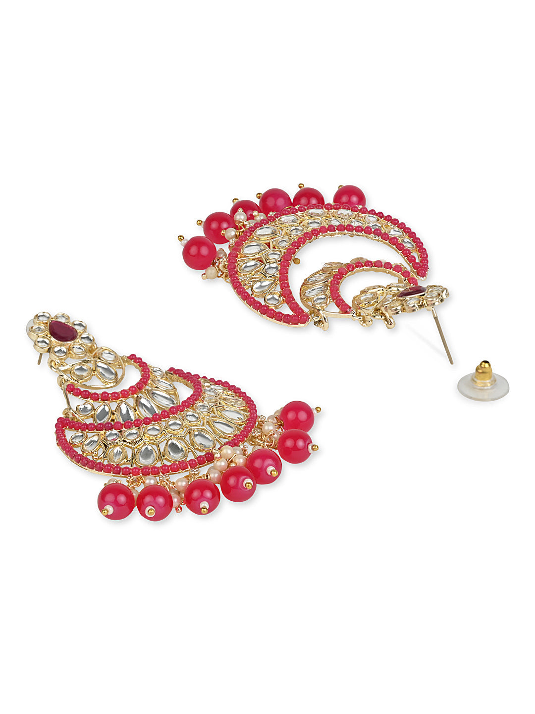 Women's 18K Gold Plated Traditional Handcrafted Pearl Kundan Beaded Chandbali Earrings (E3029Q) - I Jewels