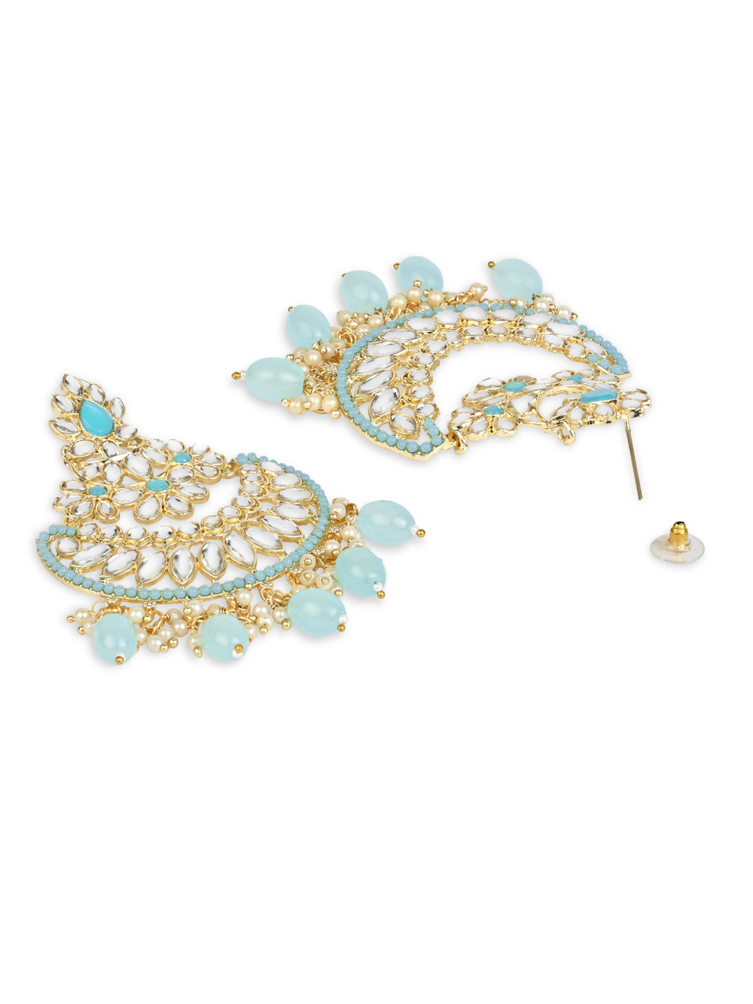 Women's 18K Gold Plated Traditional Handcrafted Pearl Kundan Beaded Chandbali Earrings (E3030Sb) - I Jewels