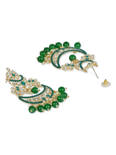 Women's 18K Gold Plated Traditional Handcrafted Pearl Kundan Beaded Chandbali Earrings (E3031G) - I Jewels