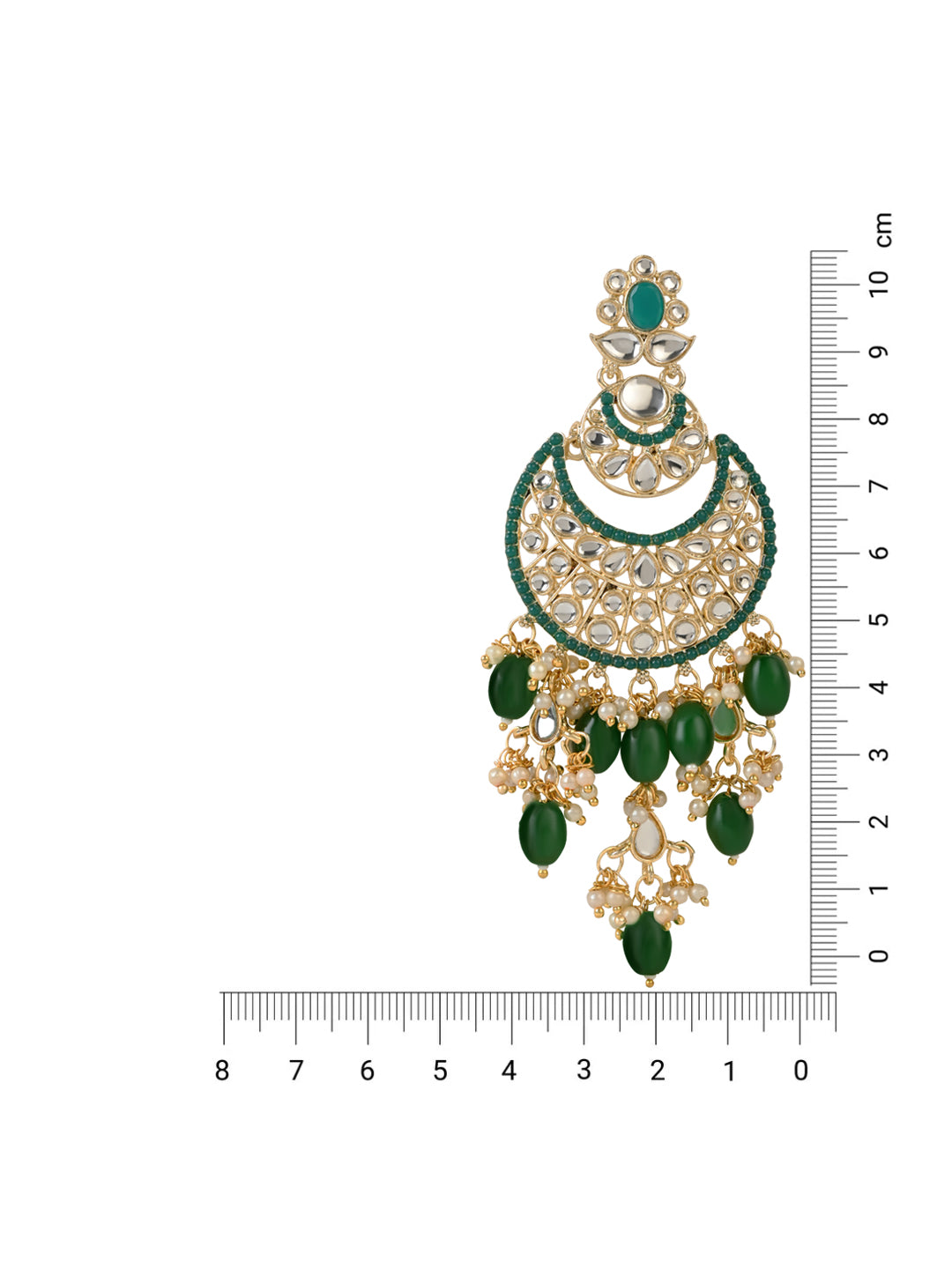 Women's 18K Gold Plated Traditional Handcrafted Pearl Kundan Beaded Chandbali Earrings (E3053G) - I Jewels
