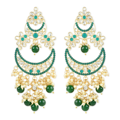 Women's 18K Gold Plated Traditional Handcrafted Pearl Kundan Beaded Chandbali Earrings (E3054G) - I Jewels