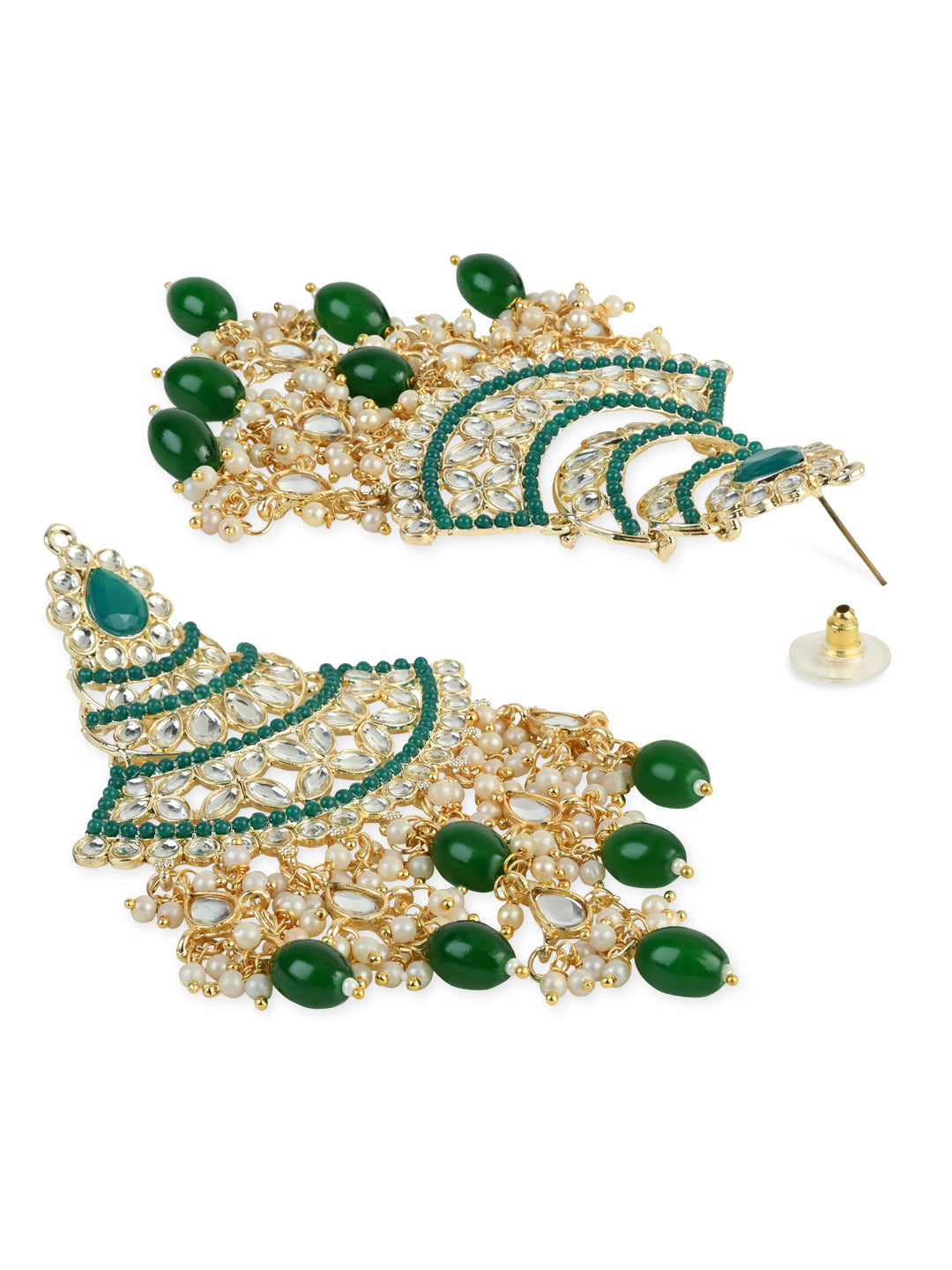 Women's 18K Gold Plated Traditional Handcrafted Pearl Kundan Beaded Chandbali Earrings (E3055G) - I Jewels