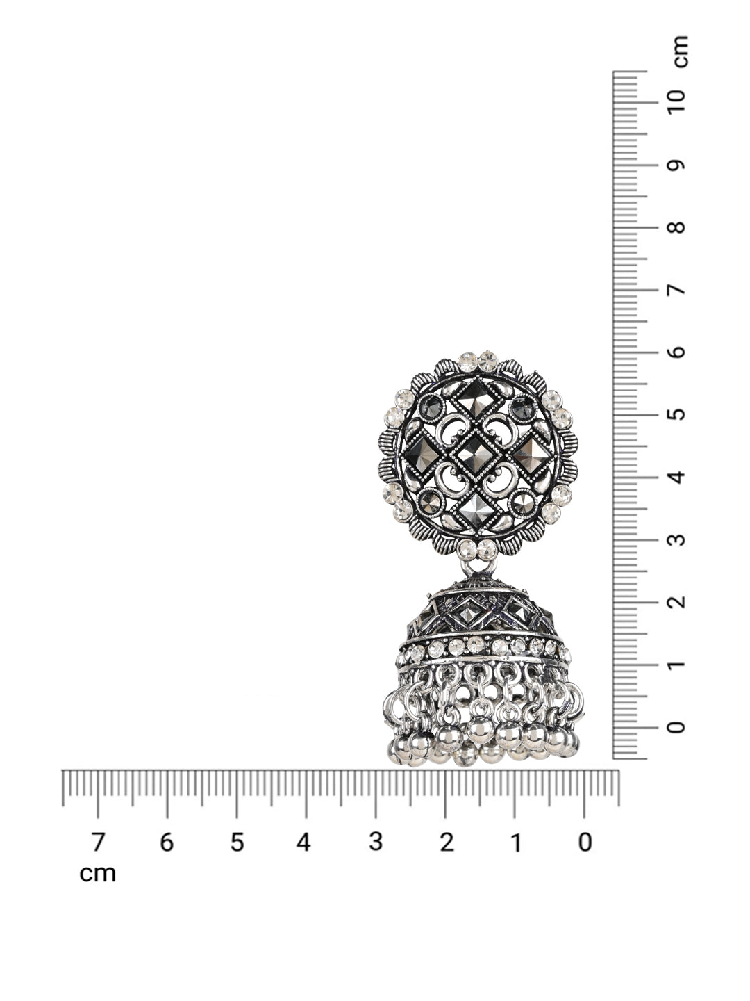 Women's 18K Silver Oxidised Traditional Kundan & Stone Studded Jhumka Earrings (E3064Ox) - I Jewels