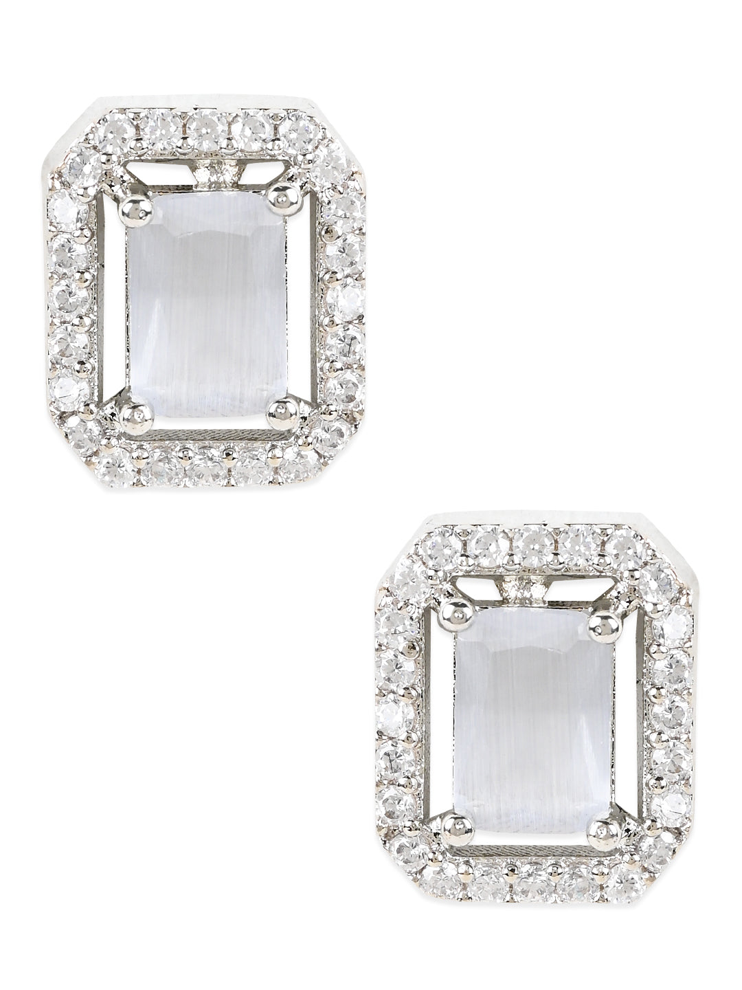 Women's Valentine'S Special 18K Silver Plated Grey Cz & American Diamond Beautiful Studs Earrings (E3066Zgr) - I Jewels