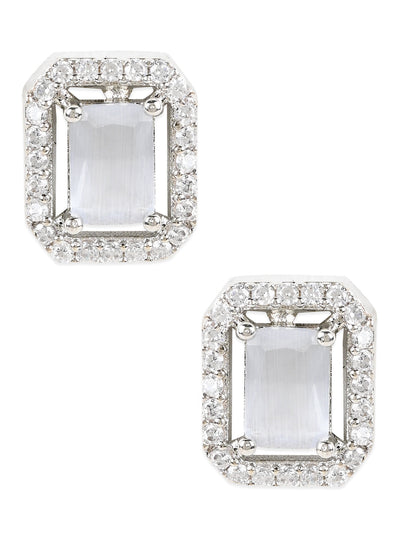 Women's Valentine'S Special 18K Silver Plated Grey Cz & American Diamond Beautiful Studs Earrings (E3066Zgr) - I Jewels