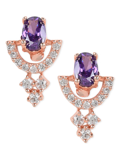 Women's Valentine'S Special 18K Rose Gold Plated Purple Cz & American Diamond Beautiful Studs Earrings (E3068Pu) - I Jewels