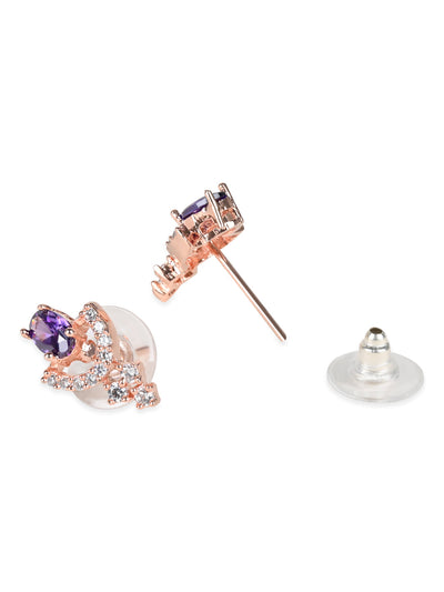 Women's Valentine'S Special 18K Rose Gold Plated Purple Cz & American Diamond Beautiful Studs Earrings (E3068Pu) - I Jewels