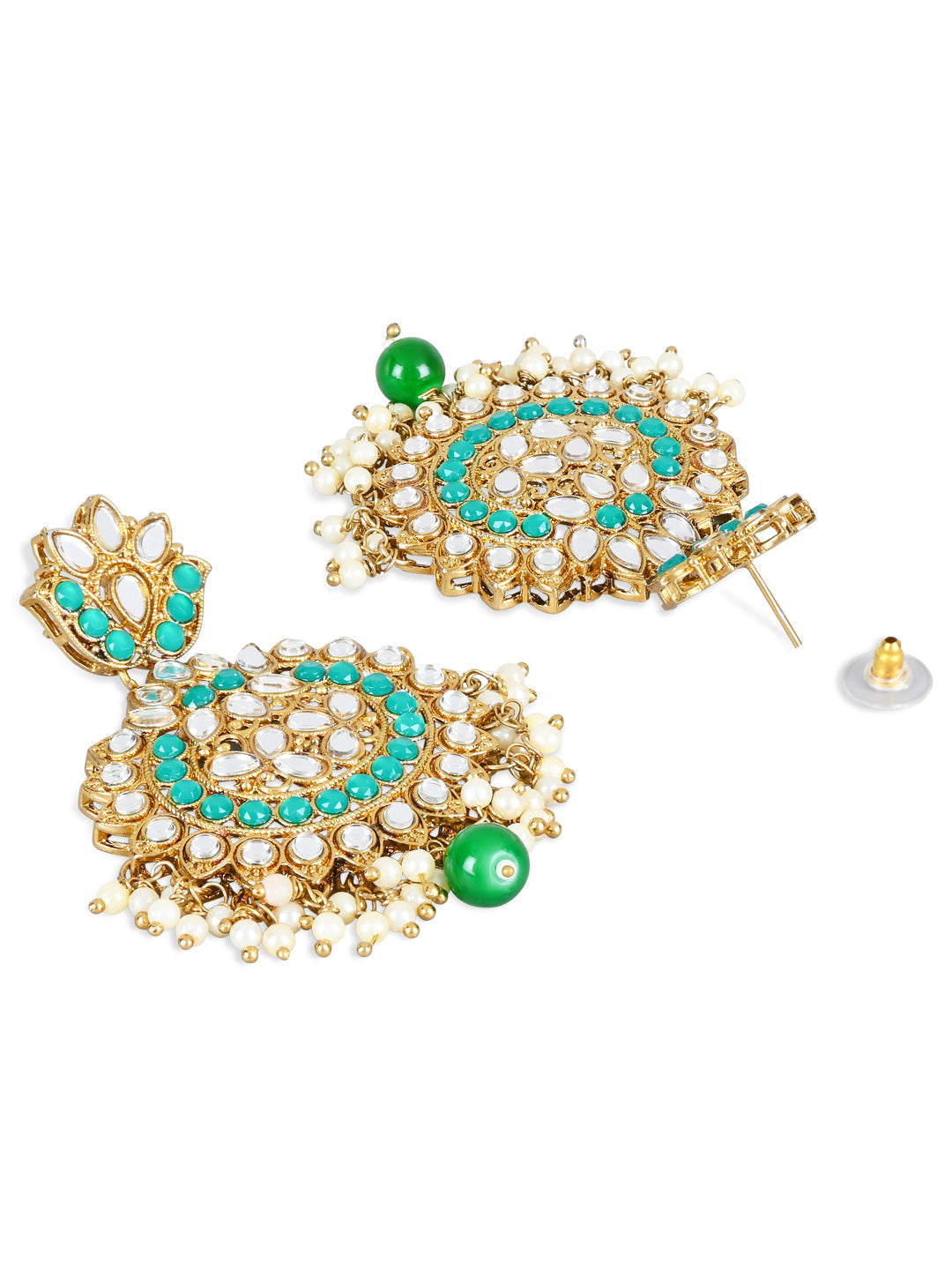 Women's 18K Gold Plated Traditional Kundan & Stone Studded Chandbali Earrings (E3078G) - I Jewels