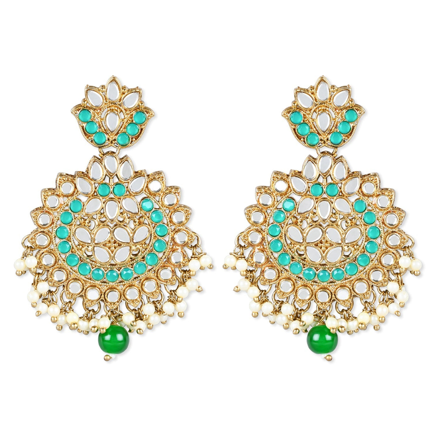 Women's 18K Gold Plated Traditional Kundan & Stone Studded Chandbali Earrings (E3078G) - I Jewels
