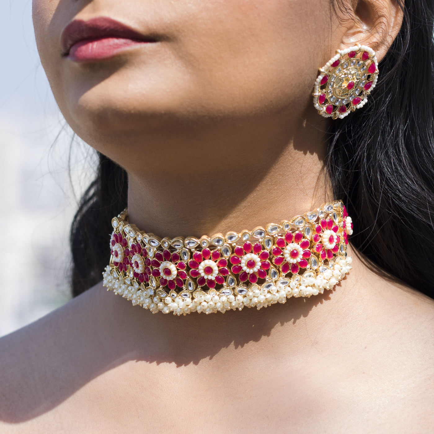 Women's 18K Gold Plated Traditional Kundan & Pearl Studded Choker Set - I JewelsI Jewels