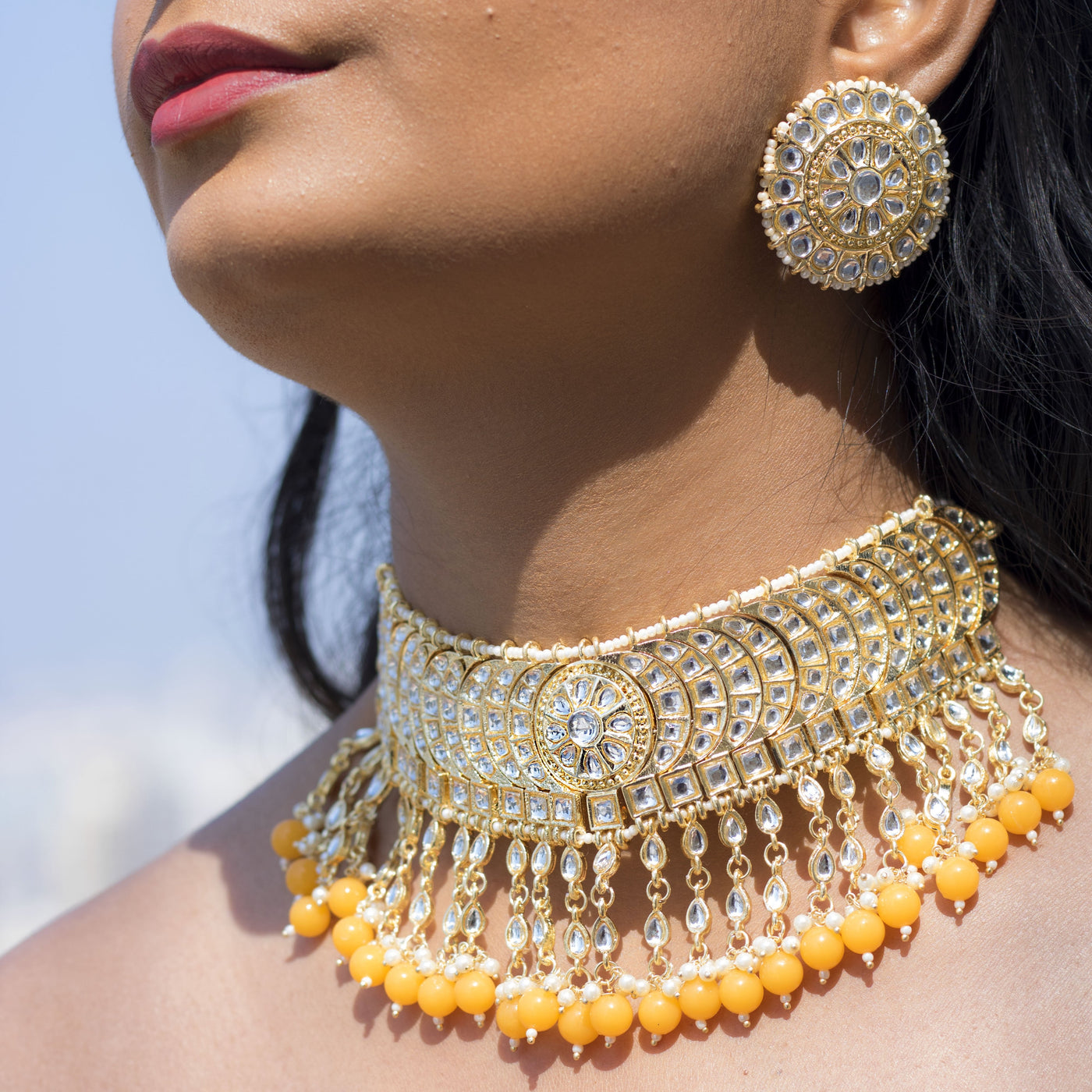 Women's 18K Gold Plated Traditional Kundan & Pearl Studded Choker Set - I JewelsI Jewels