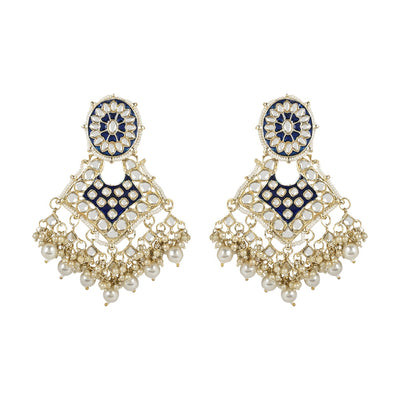 Women's 18k Gold Plated Traditional Pearl Kundan Studded Meenakari Necklace With Earring Maang Tikka Set  - I Jewels