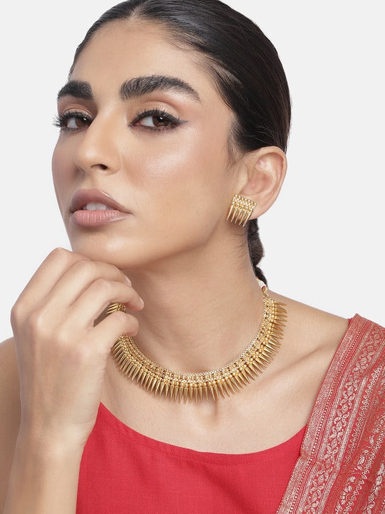 Women's 18K Gold Plated Traditional Stylish Golden Necklace with Earrings  - I Jewels