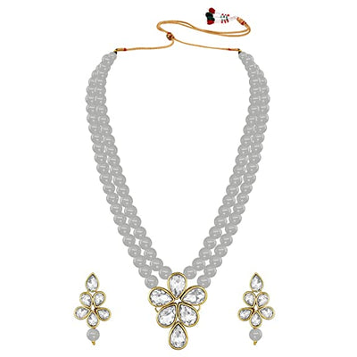 Women's 18k Gold Plated Traditional Kundan & Pearl Studded Necklace Jewellery Set ML3 - I Jewels