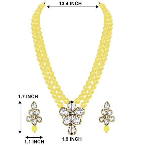 Women's 18k Gold Plated Traditional Kundan & Pearl Studded Necklace Jewellery Set ML311  - I Jewels