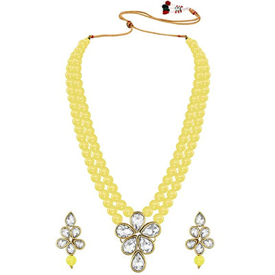 Women's 18k Gold Plated Traditional Kundan & Pearl Studded Necklace Jewellery Set ML311  - I Jewels