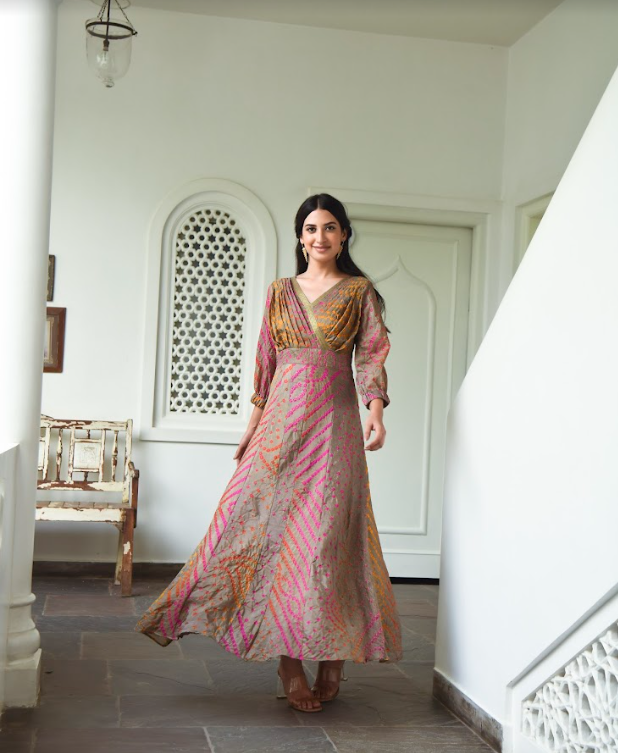 Bandhani Silk Dress (1Pc) By SARAS THE LABEL