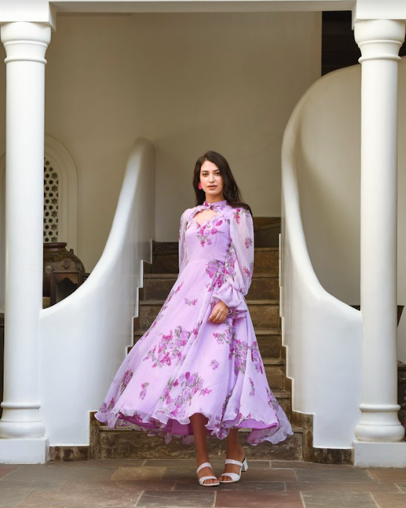 Purple Digital Print Dress (1Pc) By SARAS THE LABEL