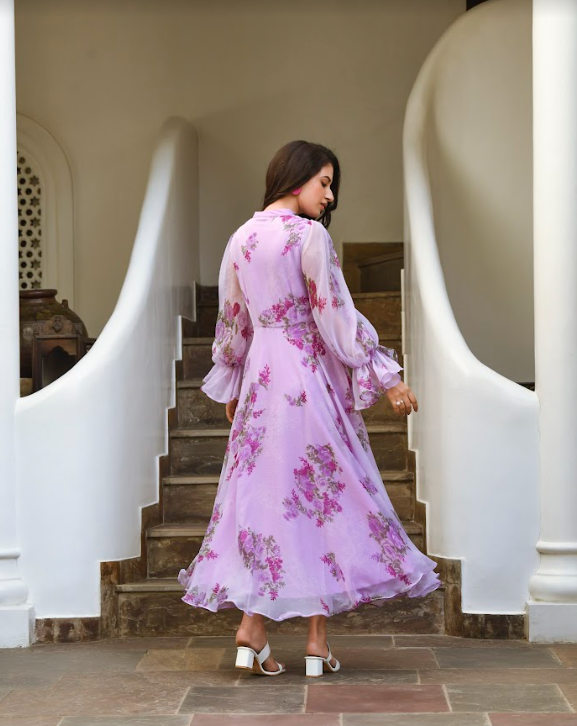Purple Digital Print Dress (1Pc) By SARAS THE LABEL