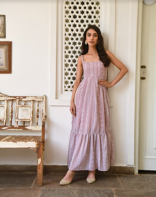 Mauve Cut Sleeves Gown (1Pc) By SARAS THE LABEL