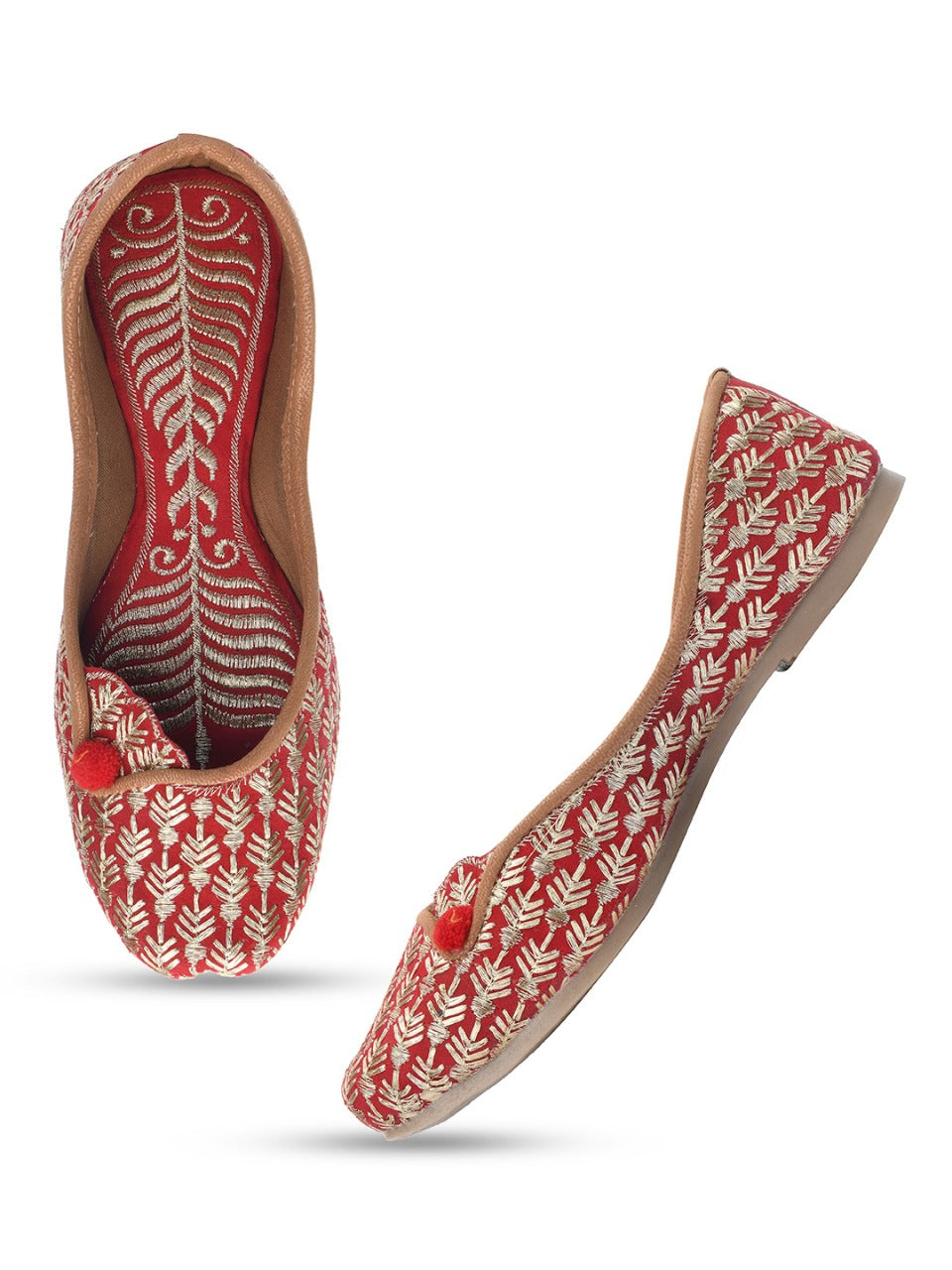 Women's Red Zari Work Womens Indian Ethnic Comfort Footwear - Saras The Label
