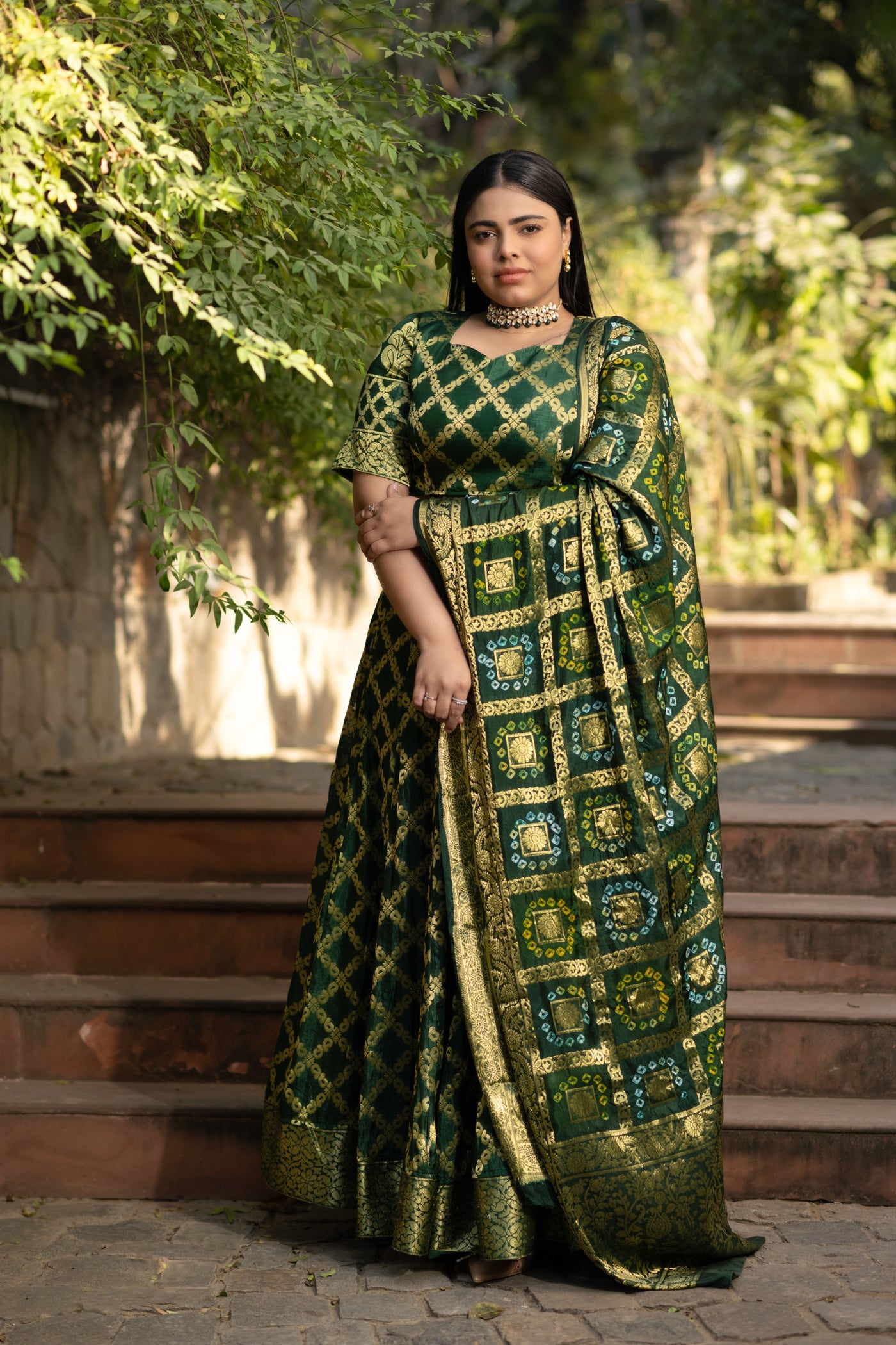 Green Banarasi Lehenga Choli by Saras the label - 3 pcs set