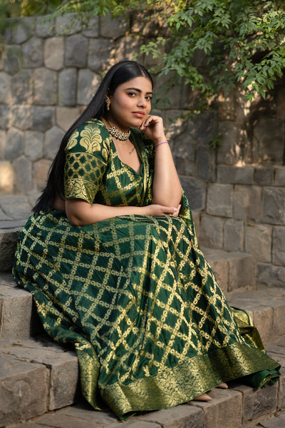Green Banarasi Lehenga Choli by Saras the label - 3 pcs set