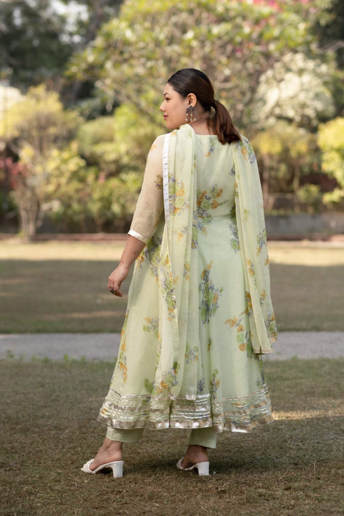 Floral Printed Lime Green Suit Set by Saras The Label (3 Pc Set)