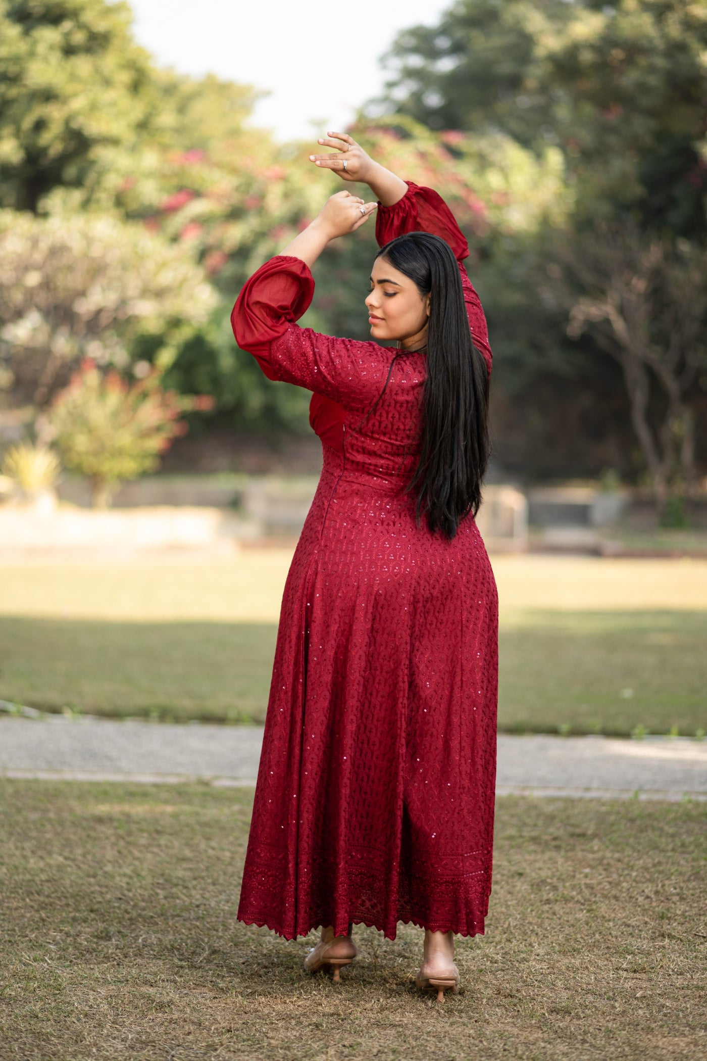 Embroidered Red Gown By SARAS THE LABEL- 1pc